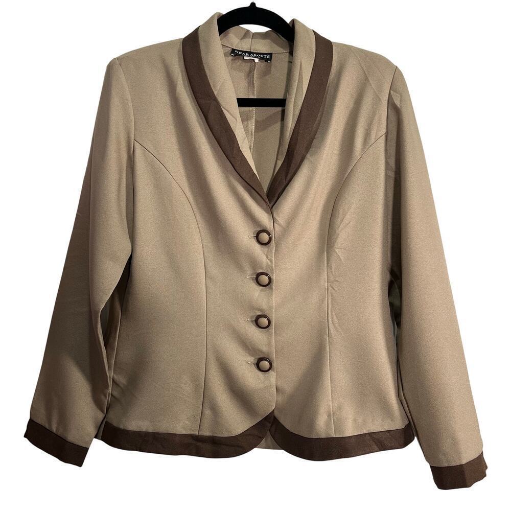 Wear Abouts Vintage Made in the USA Brown Tan Button Down Blazer Shoulder Pads
